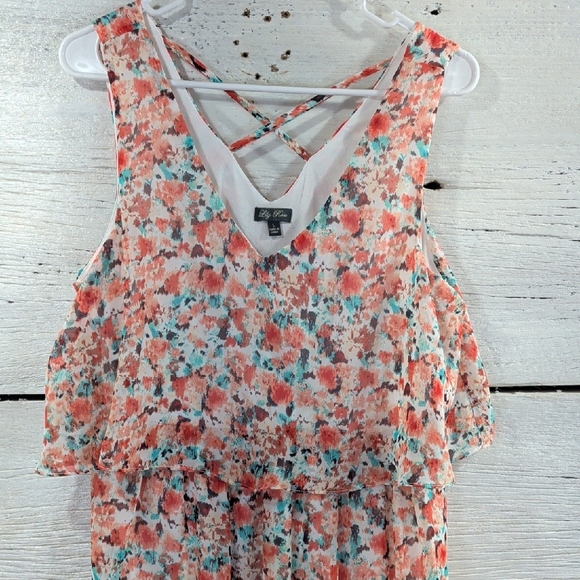 Lily Rose Floral Maxi Dress Large Sleeveless Criss Cross Back - Picture 3 of 6